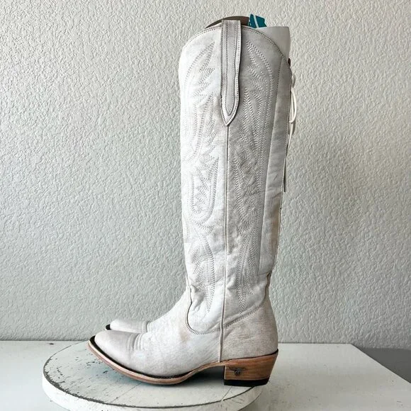 Lane MONICA Knee High Womens Cowboy Boots 6.5 White Western Cowgirl Lace Up EUC - Picture 4 of 12